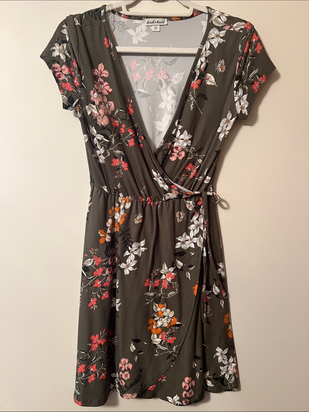 Floral Wrap Dress - Olive Green